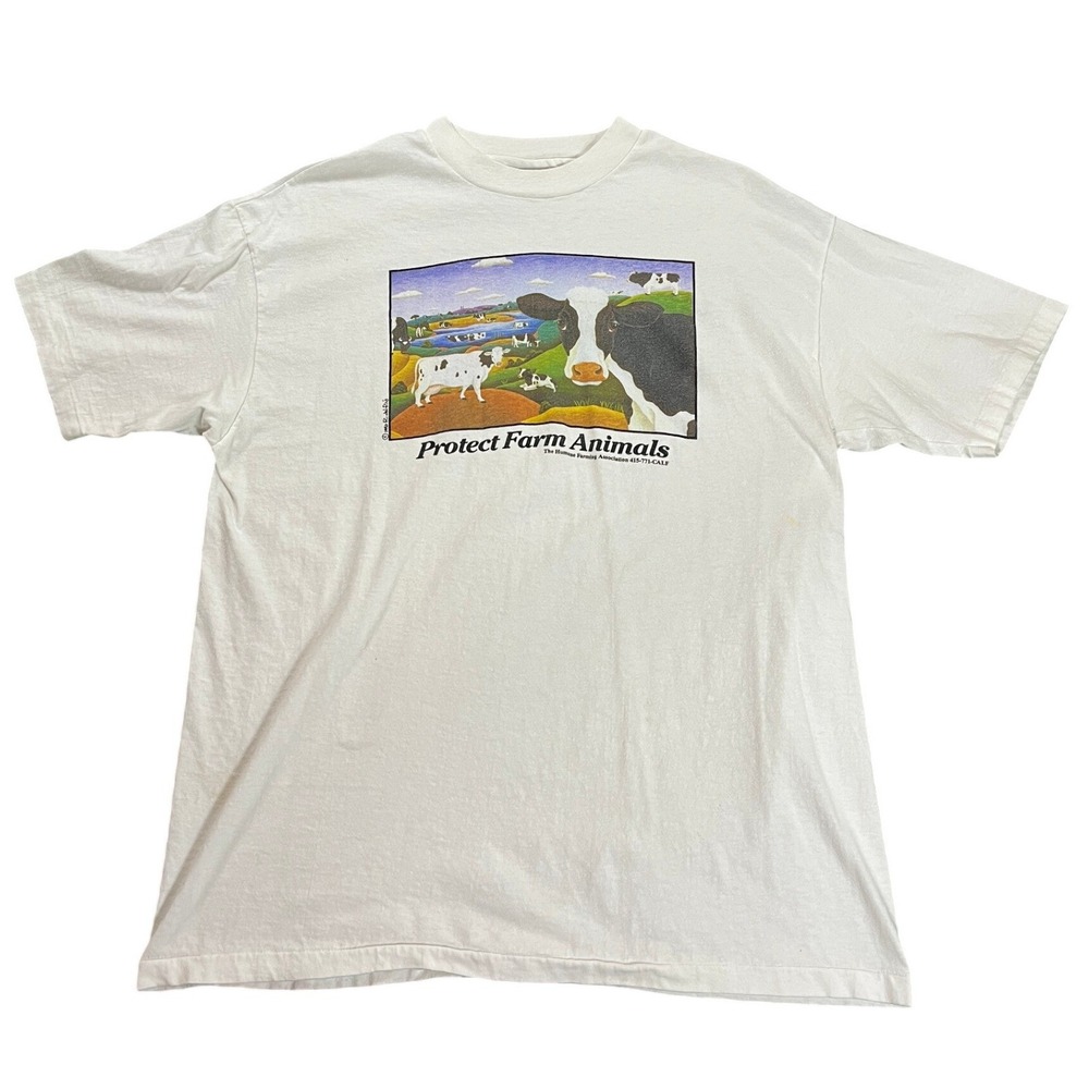 1990 Protect Farm Animals Humane Farming Association Vintage T-Shirt Unisex XL